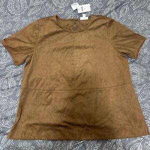 Acorn Faux Suede Short Sleeve Top in Brown